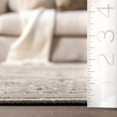 Traditional Tile-Inspired Gray Synthetic Oval Area Rug 10' x 14'