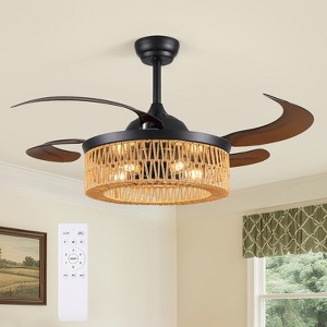 Ludomide 48 inch Retractable Ceiling Fan with Lights and Remote, Boho Retractable Woven Chandelier Ceiling Fan, Farmhouse Cage Fandelier Light Fixture - 1 of 4