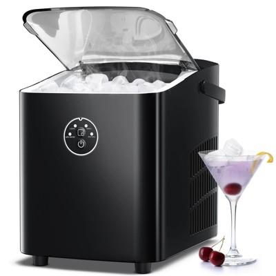R.W.FLAME Countertop Ice Maker with Handle, Self-Cleaning Portable Ice Machine with Basket and Scoop, 2 Sizes of Bullet Ice for Outdoor/Home, Black