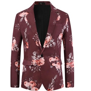 Lars Amadeus Men's Slim Fit Dress Party Flower Printed Floral Sport Coats - 1 of 4