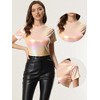 INSPIRE CHIC Women's Clubwear Short Sleeve Shiny Metallic Blouse - 2 of 4