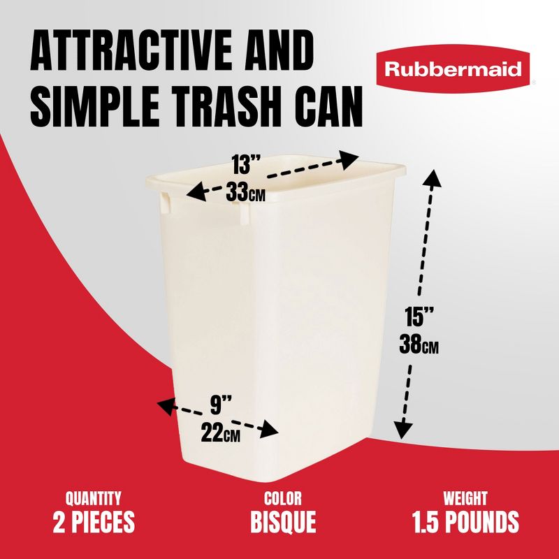 Rubbermaid 21 Quart Kitchen, Bathroom, and Office Wastebasket Trash Can, Bisque, 3 of 7
