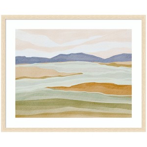 Kate and Laurel Framed Art Dreamy Hillscape by Nikita Jariwala, 42x34, Woodgrain Stripe Blonde - 1 of 4