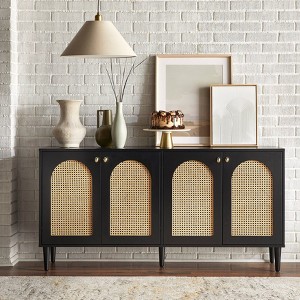 Lifestorey Montello Mid Century Modern Cane Door Sideboard Black
