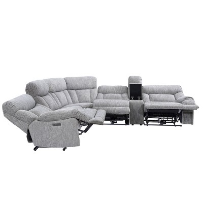 Gray Herringbone Six-Piece Fabric Sectional with Pillow-top Arms