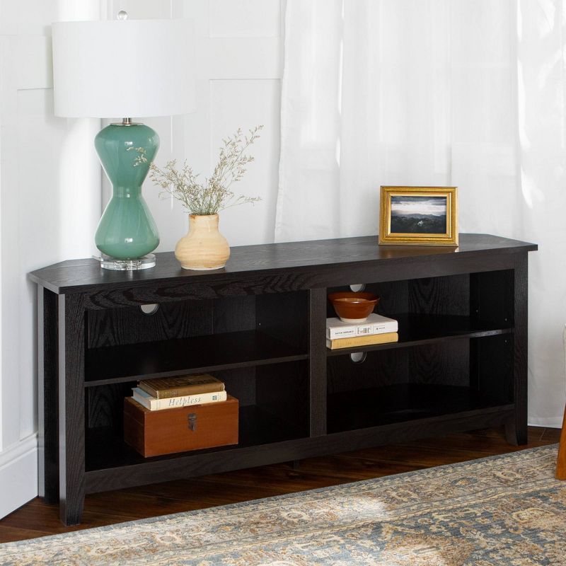 Transitional 4 Cubby Wood Open Storage Corner TV Stand for TVs up to 65" - Saracina Home, 3 of 11