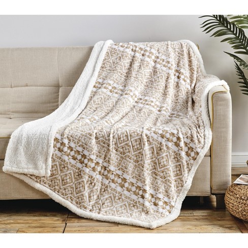 Noble Home Soft Cozy Faux Shearling Printed Throw Blanket 50 X