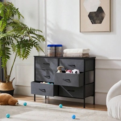 SKRAN Dresser For Bedroom,6 Storage Drawers, Fabric Closet Chests Organizer Tower Furniture With Wooden Top Metal Frame For Clothes, Guest Room