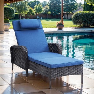 POCASSY Outdoor Chaise Lounge Chair Patio Recliner with Cushion, Adjustable Backrest Outdoor Recliner with All Weather Wicker and Olefin Cushion Cover - 1 of 4