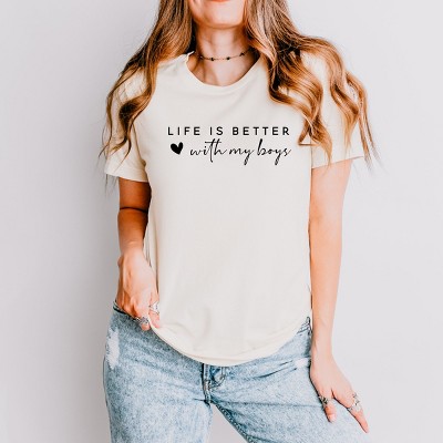 Simply Sage Market Life Is Better With My Boys Heart Short Sleeve Tee - L - Cream
