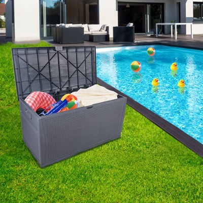 Outdoor Garden Plastic Deck Box 120gal Storage Capacity Waterproof Lockable Container Photo Color