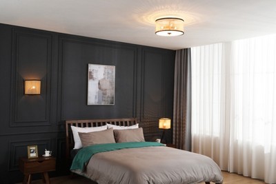 Nakuv 16'' Black Bohemian LED Flush Mount with Velvet Accents