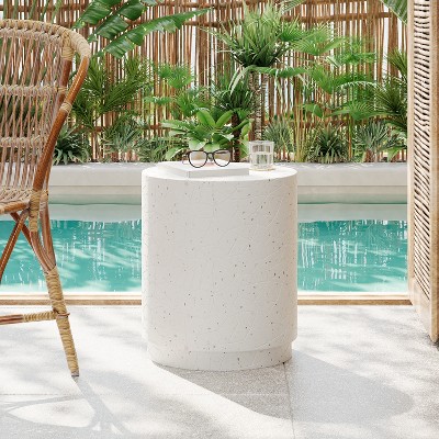 White Terrazzo Concrete Cylindrical Outdoor Side Table