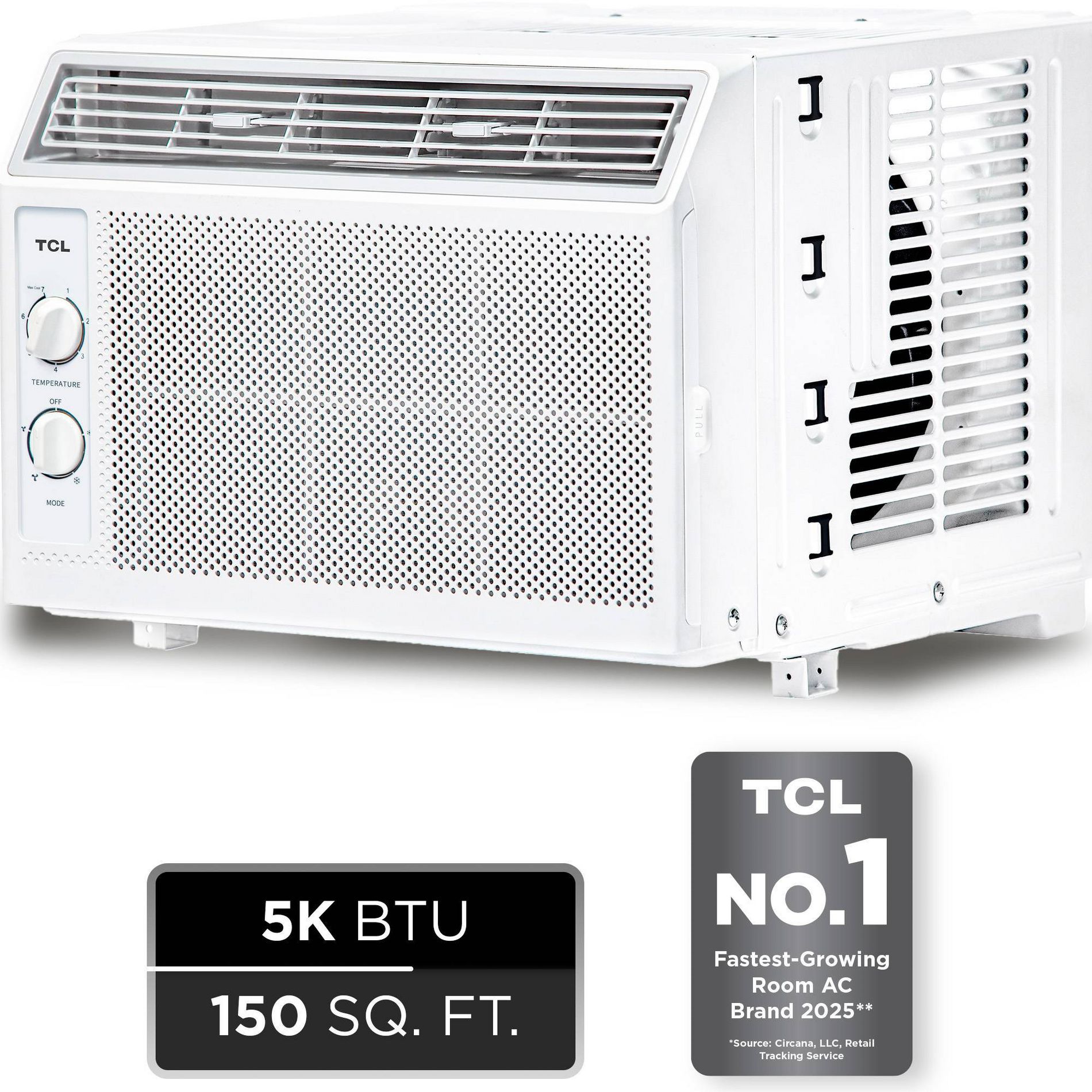 TCL 5000 BTU Window Air Conditioner 150sf.ft Reusable Filter Compact Design (H5W33M): 2 Speeds, 115V, 6ft Cord