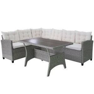 vidaXL 3-Piece Patio Lounge Set with Cushions, Weather-Resistant PE Rattan, Powder-Coated Steel Frames, Gray Color, Easy Care & Assembly - 1 of 4
