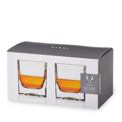 Viski 10oz Clear Crystal Square Rocks Glass Set