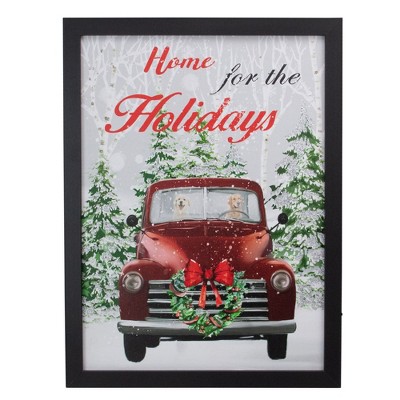 Northlight 15.75" Black Frame Red Vintage Truck LED Lighting Christmas Wall Canvas