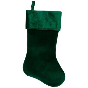 Northlight Traditional Velvet Hanging Christmas Stocking - 19" - Green - 1 of 4