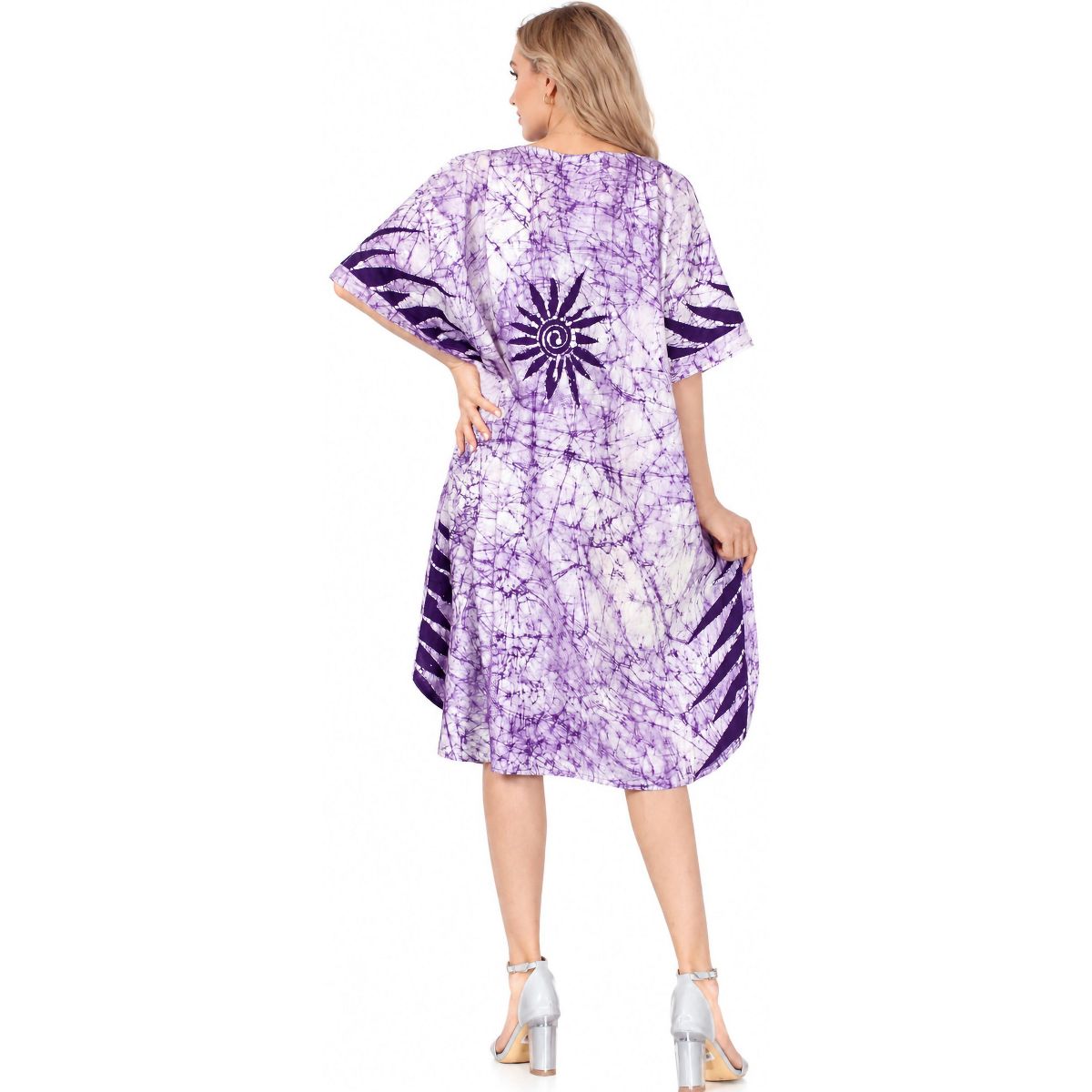 LA LEELA Summer Cotton Women Holiday Caftan Dress Resortwear Vacation Cruise Loungewear Maternity Friendly Travel Wear 2X-3X Purple Leaf - thumbnail 2