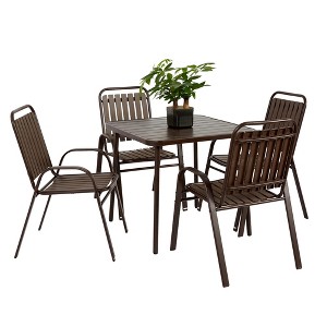 TiramisuBest 5-Piece Outdoor Acacia Wood & PE Rattan Bar Set - Foldable Table, 4 Cushioned Stools, All-Weather Bistro (Brown) - 1 of 4