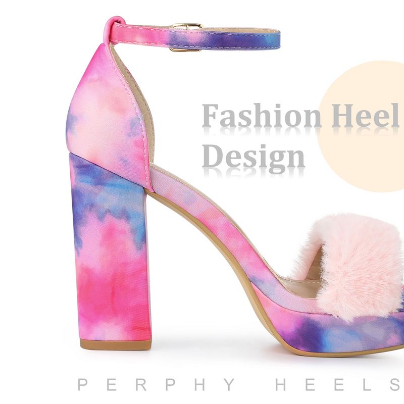 Perphy Women's Tie Dye Platform Fur Chunky Heels Sandals, 5 of 7
