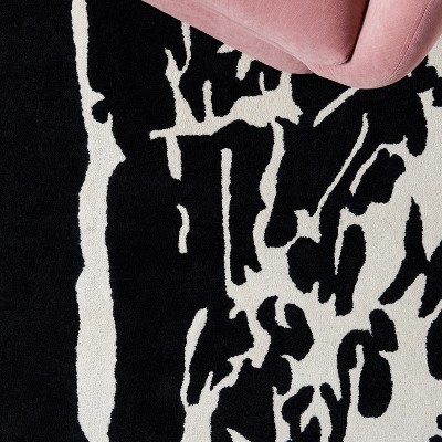 Black and White Tufted Wool and Viscose Runner Rug