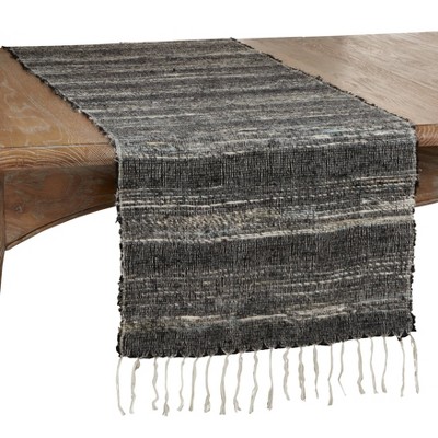 72" x 16" Cotton Striped Table Runner Black - Saro Lifestyle