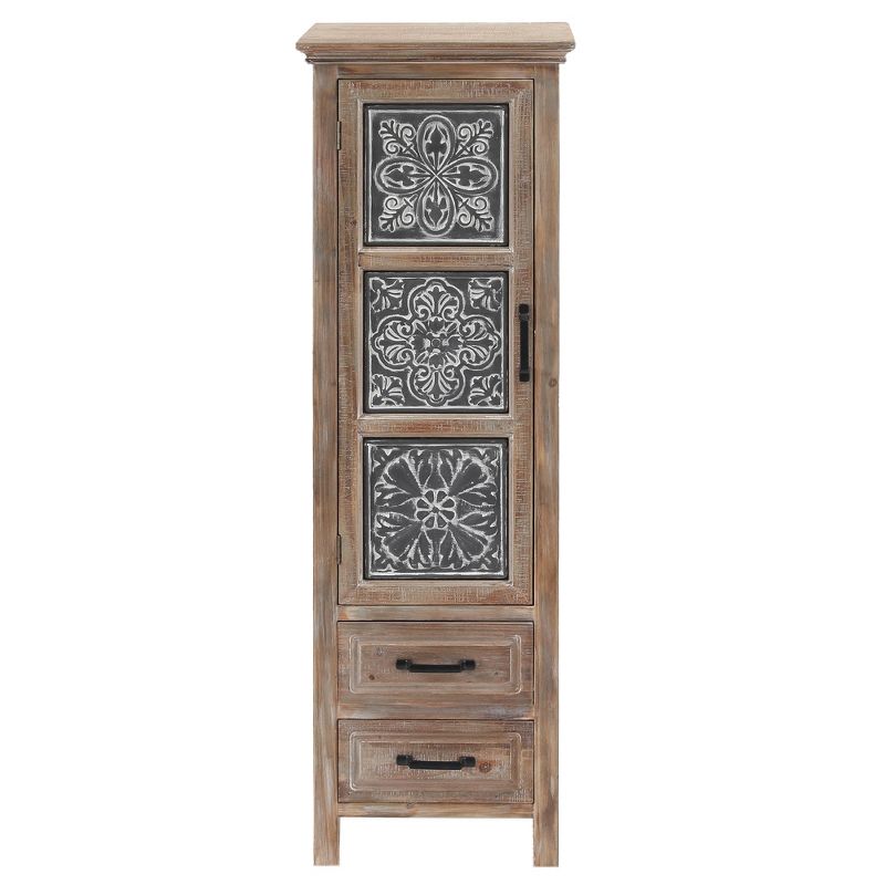 LuxenHome 48" Tall Wood and Metal 2-Drawer 1-Door Storage Cabinet. Brown, 1 of 14