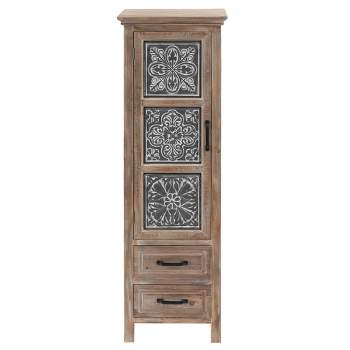 LuxenHome 48" Tall Wood and Metal 2-Drawer 1-Door Storage Cabinet. Brown