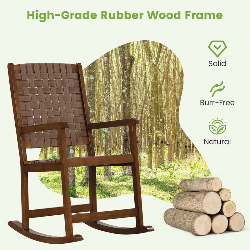 Tangkula 2PCS Rocking Chair w/PU Seat & Rubber Wood Frame Safe & Smooth Rocking Motion, 5 of 11