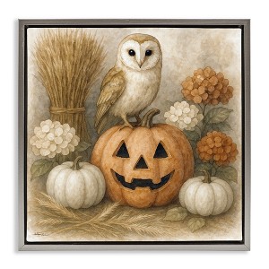 Stupell Industries Autumn Harvest Owl & Jack-o-Lantern Floating Frame Canvas Art - 1 of 4