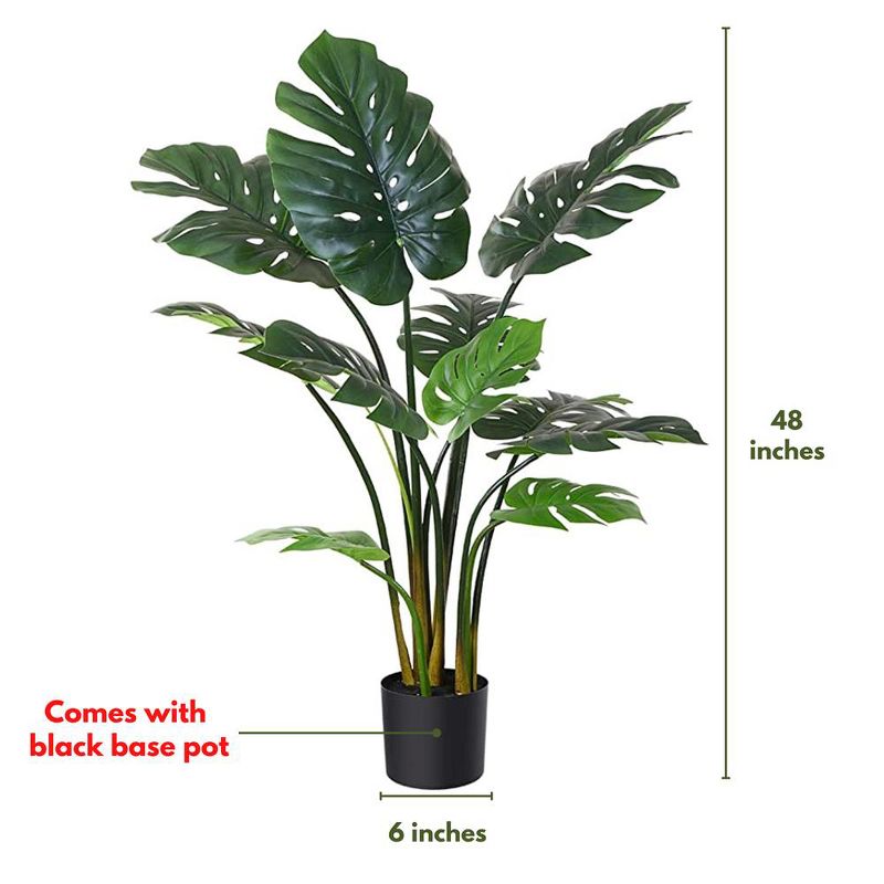 Forever Leaf 48" Artificial Monstera Artificial Plant in Black Pot, Indoor Artificial Plant for Home Decor, 3 of 7