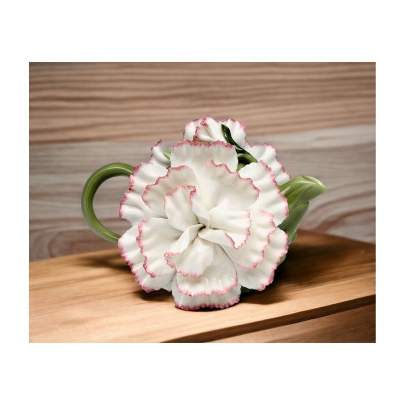 Kevins Gift Shoppe Ceramic White Carnation Flower Teapot, 3 of 4