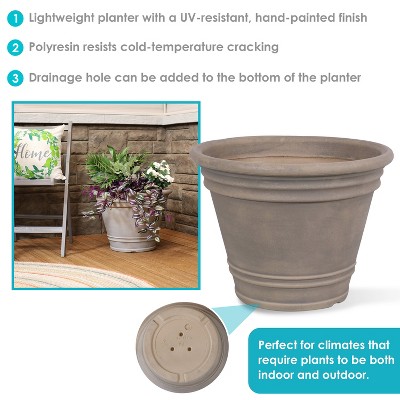 Franklin 21" Beige Polyresin Weather-Resistant Indoor/Outdoor Planter Set