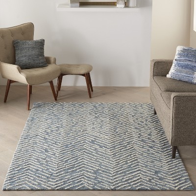 Indigo Ivory Chevron Hand-Tufted Wool 4' x 6' Area Rug