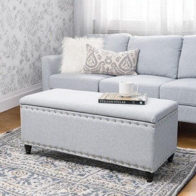 Alilang 42.00 inches Upholstered Storage Bench with Nailhead Trim and Wooden Legs-Light Gray