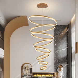 BAOURE 8-Rings D35.4’’ Modern LED Chandelier Black Dimmable High Ceiling Chandeliers Foyer with Remote Control for Staircase Entryway Living Room - 1 of 4