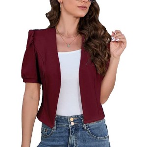 WhizMax Women's Summer Blazers Casual Short Puff Sleeve Open Front Office Blazers Bussiness Jackets Work Suit - 1 of 4