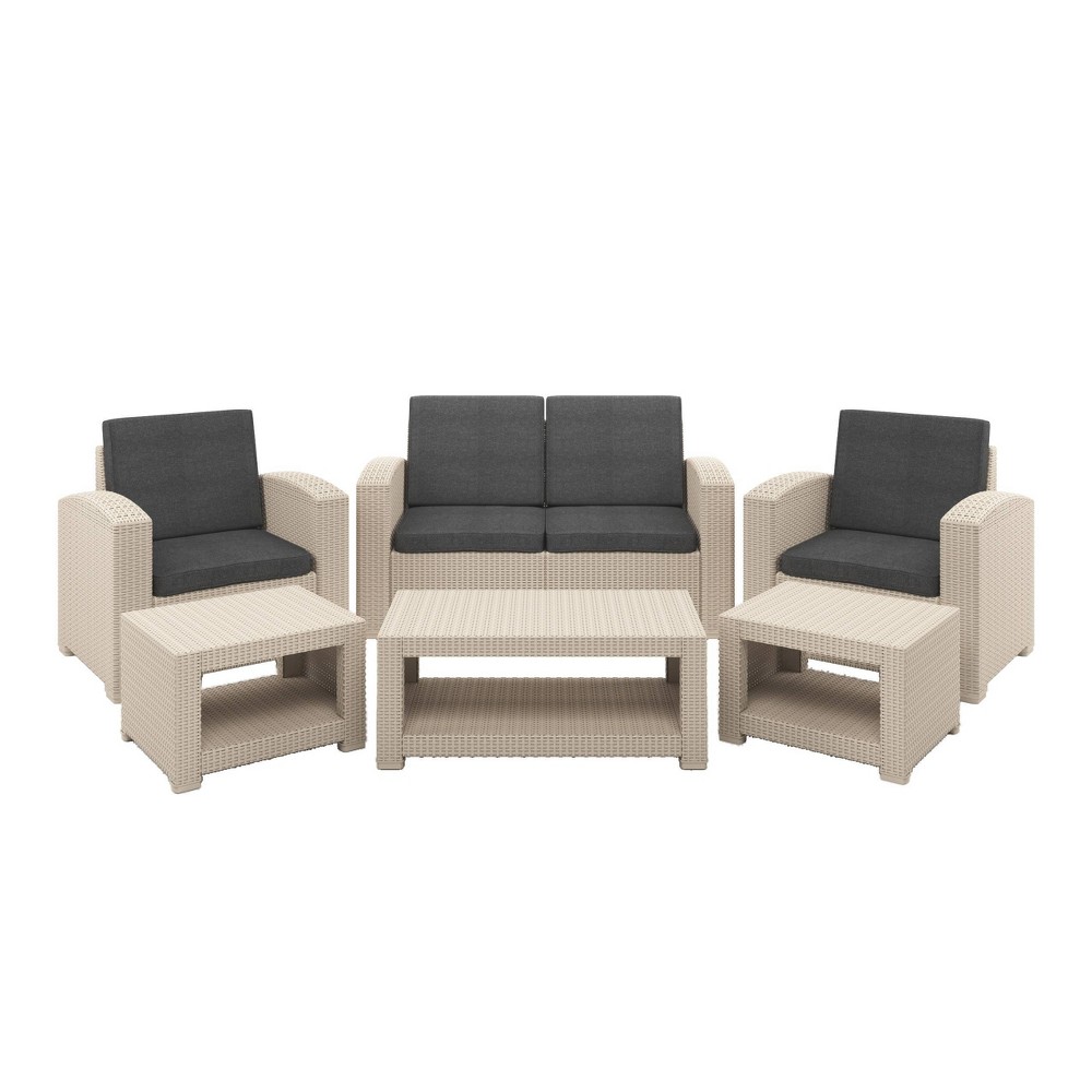 Photos - Garden Furniture CorLiving 6pc All Weather Outdoor Conversation Set with Cushions - Beige/Dark Gray  