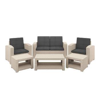6pc All Weather Outdoor Conversation Set with Cushions - Beige/Dark Gray - CorLiving