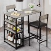 2-Person Dining Set - Marble Table w/2 Upholstered Chairs & 3-Tier Storage - Grey/Bistro Style - 2 of 4