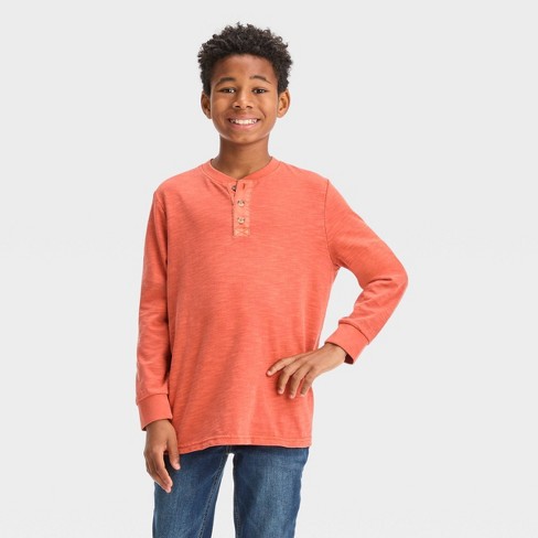 Boys' Long Sleeve Washed Henley T-shirt - Art Class™ Orange Xl