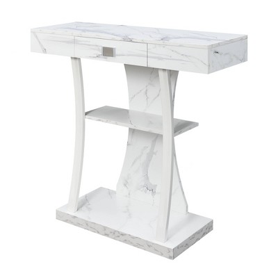 Newport 1 Drawer Harri Console Table with Shelves White Faux Marble/White - Breighton Home