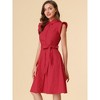 Allegra K Women's Cotton Ruffled Cap Sleeve Tie Waist Button Casual Office Shirt Dress - 4 of 4