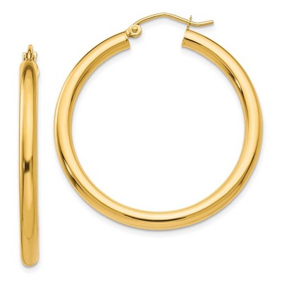 Black Bow Jewelry 3mm x 35mm 14k Yellow Gold Classic Round Hoop Earrings