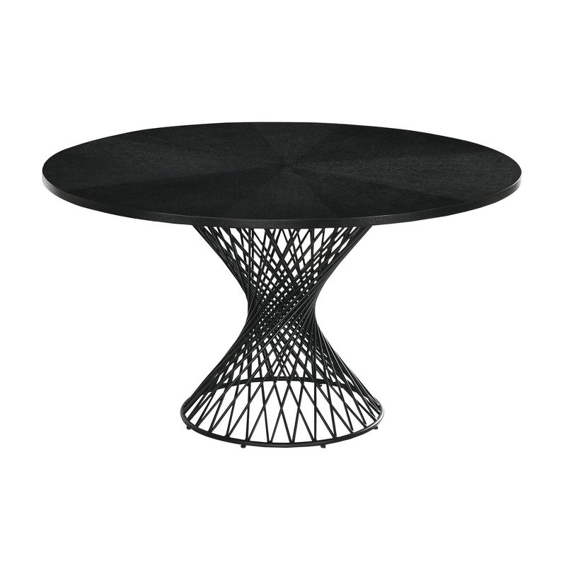 54&#34; Cirque Round Metal Pedestal Dining Table Black Wood - Armen Living, 1 of 7