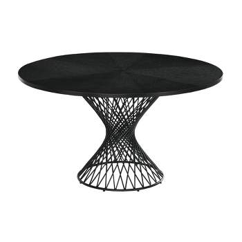54" Cirque Round Metal Pedestal Dining Table Black Wood - Armen Living