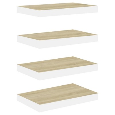 vidaXL Floating Wall Shelves 4 pcs Oak and White 15.7"x9.1"x1.5" MDF