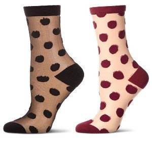 MeMoi 2 Pair Women's Sheer Cotton-Rich Polka Dot Crew Socks - 1 of 4