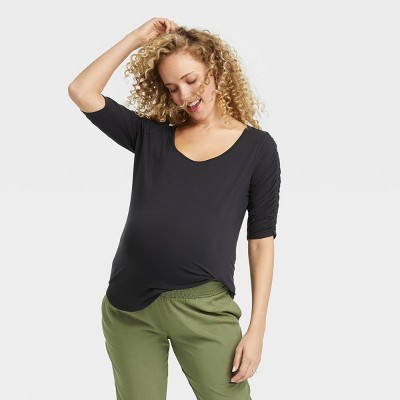 The Nines by HATCH™ Elbow Sleeve Scoop Neck Shirred Maternity T-Shirt